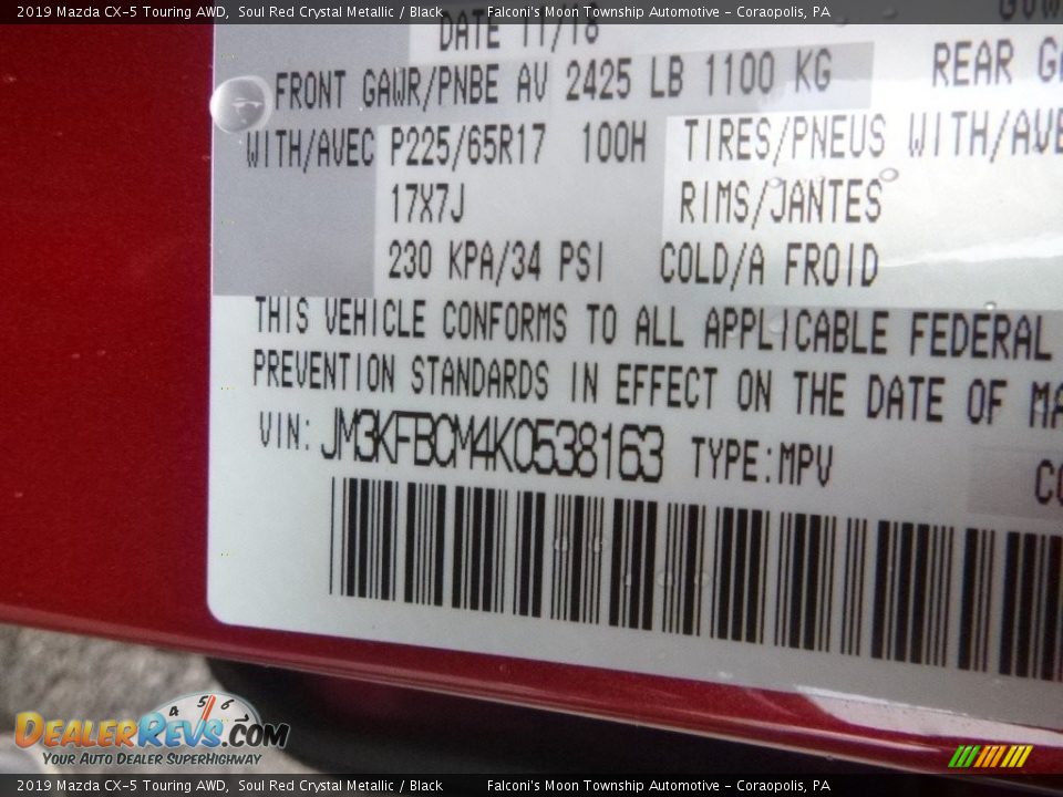 2019 Mazda CX-5 Touring AWD Soul Red Crystal Metallic / Black Photo #12