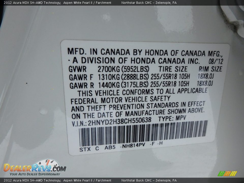 2012 Acura MDX SH-AWD Technology Aspen White Pearl II / Parchment Photo #23