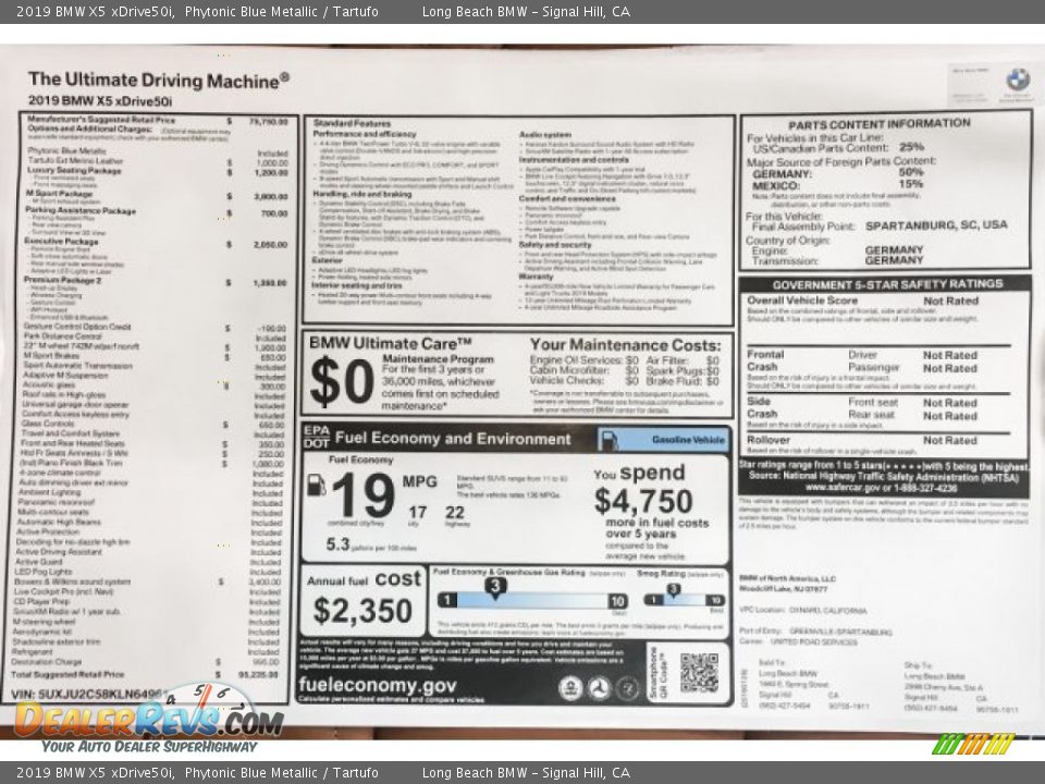 2019 BMW X5 xDrive50i Window Sticker Photo #10