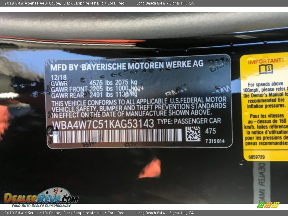 2019 BMW 4 Series 440i Coupe Black Sapphire Metallic / Coral Red Photo #11