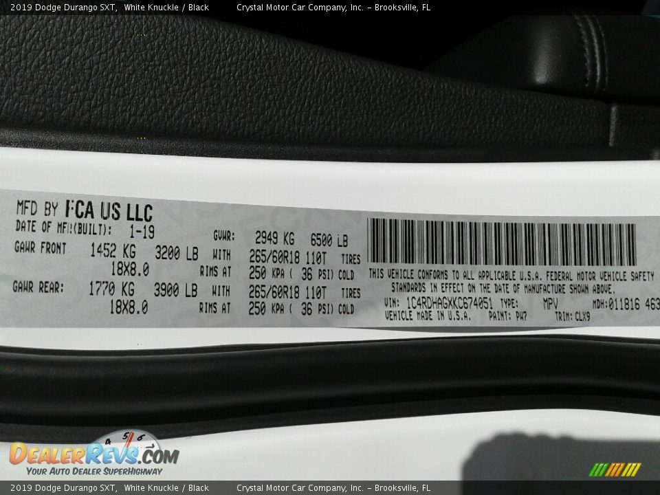 2019 Dodge Durango SXT White Knuckle / Black Photo #21
