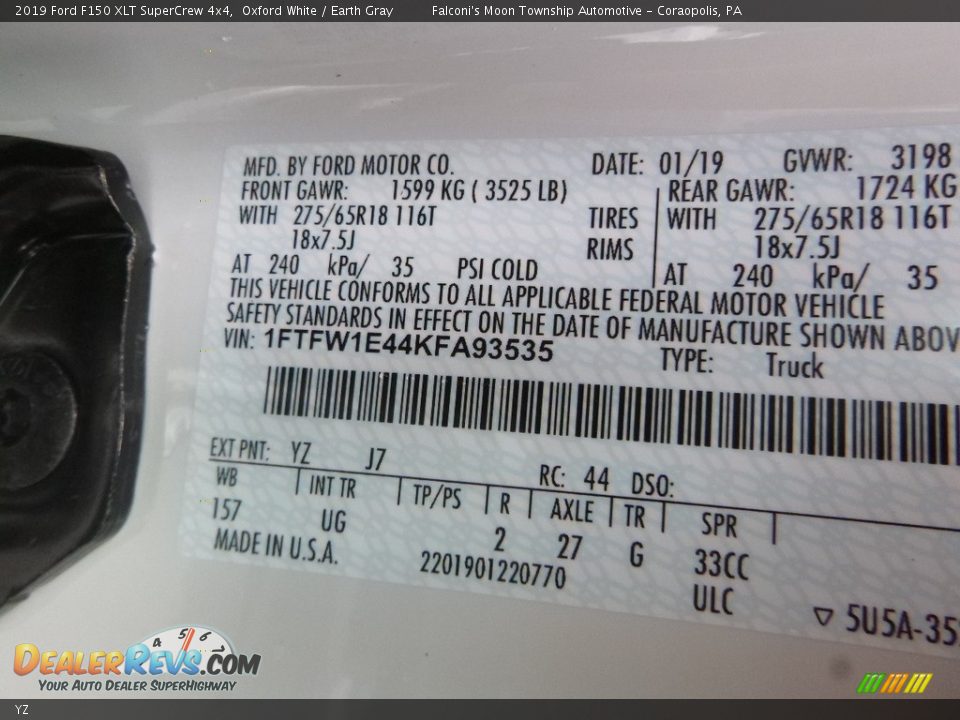 Ford Color Code YZ Oxford White