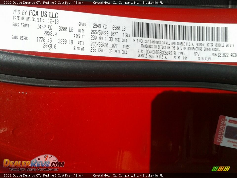 2019 Dodge Durango GT Redline 2 Coat Pearl / Black Photo #21