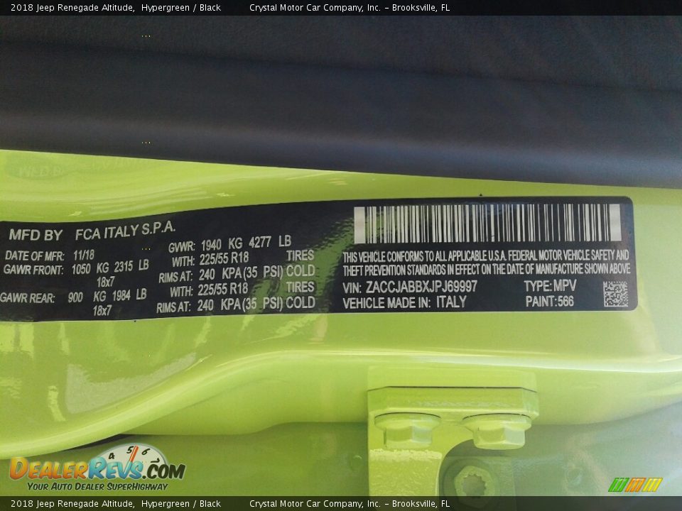 2018 Jeep Renegade Altitude Hypergreen / Black Photo #21