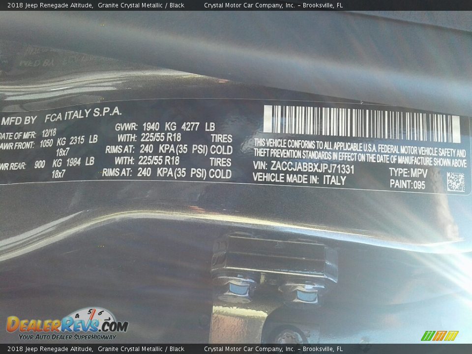 2018 Jeep Renegade Altitude Granite Crystal Metallic / Black Photo #21
