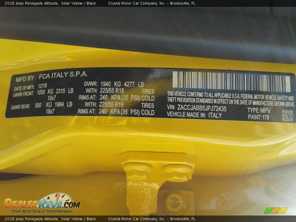 2018 Jeep Renegade Altitude Solar Yellow / Black Photo #21