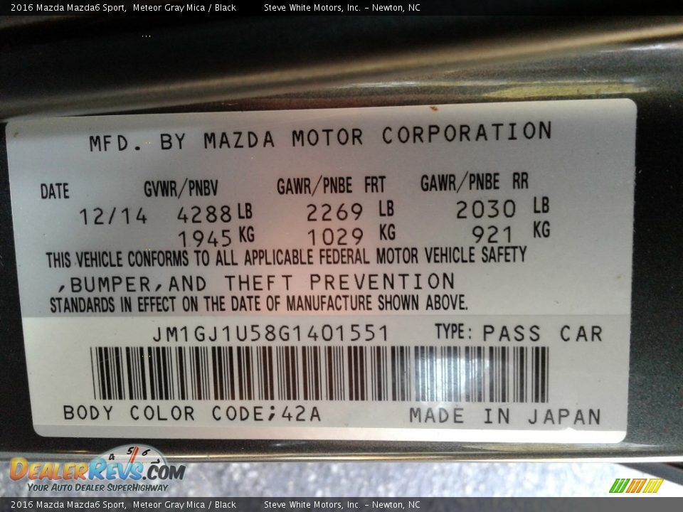 2016 Mazda Mazda6 Sport Meteor Gray Mica / Black Photo #31
