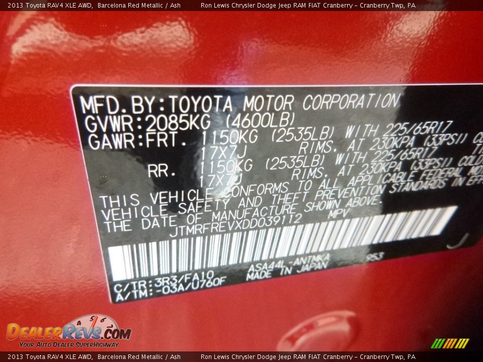 2013 Toyota RAV4 XLE AWD Barcelona Red Metallic / Ash Photo #16