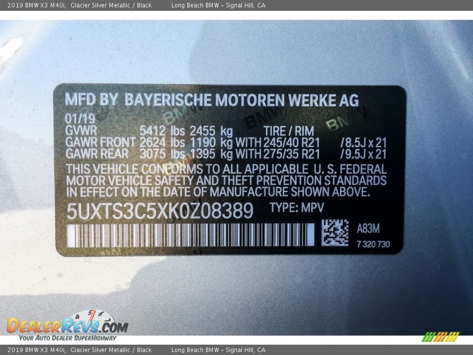 2019 BMW X3 M40i Glacier Silver Metallic / Black Photo #11