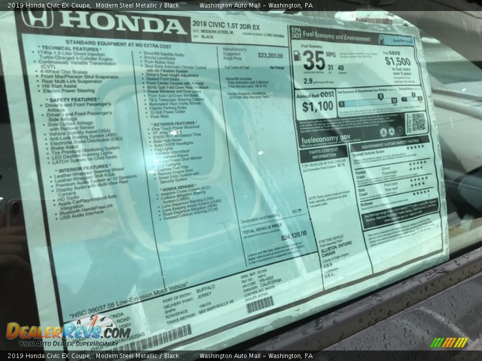 2019 Honda Civic EX Coupe Modern Steel Metallic / Black Photo #9