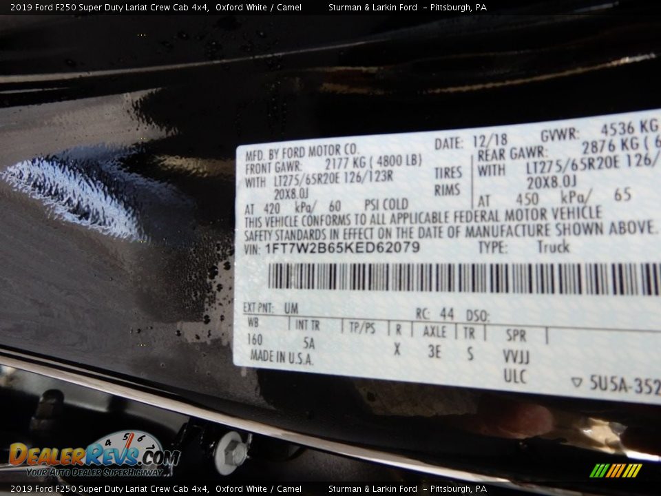 2019 Ford F250 Super Duty Lariat Crew Cab 4x4 Oxford White / Camel Photo #11