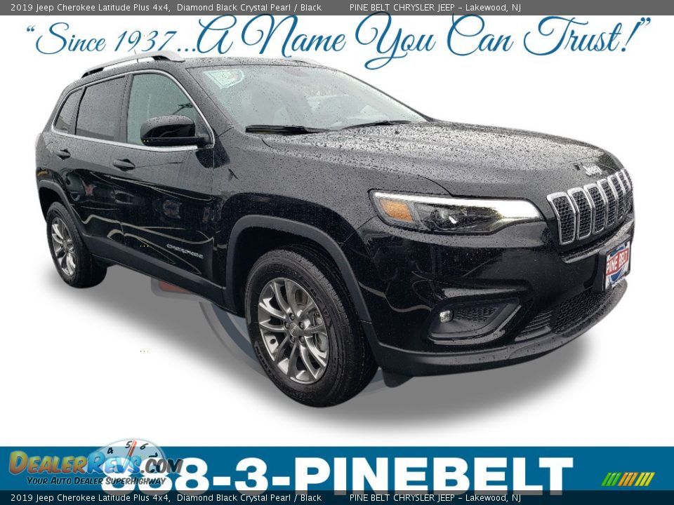 2019 Jeep Cherokee Latitude Plus 4x4 Diamond Black Crystal Pearl / Black Photo #1