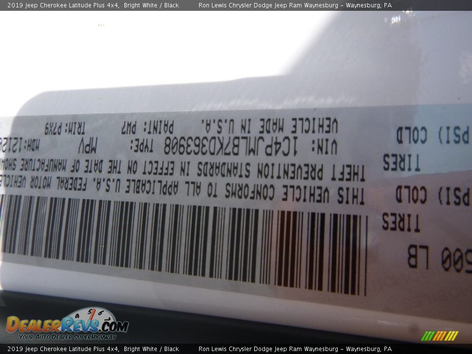 2019 Jeep Cherokee Latitude Plus 4x4 Bright White / Black Photo #14