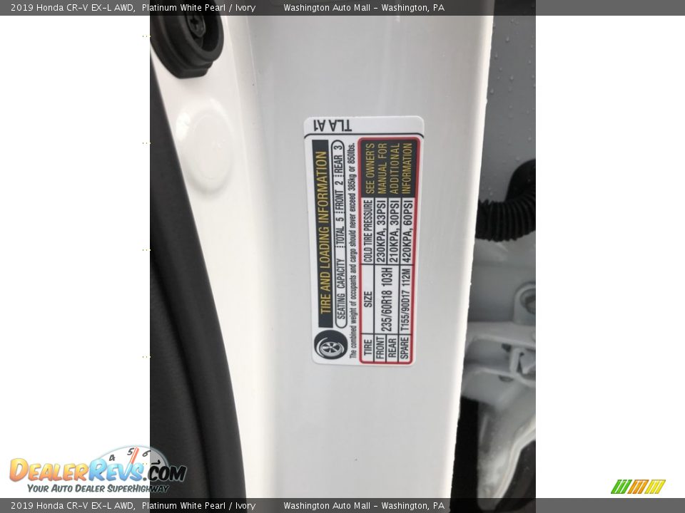 2019 Honda CR-V EX-L AWD Platinum White Pearl / Ivory Photo #12