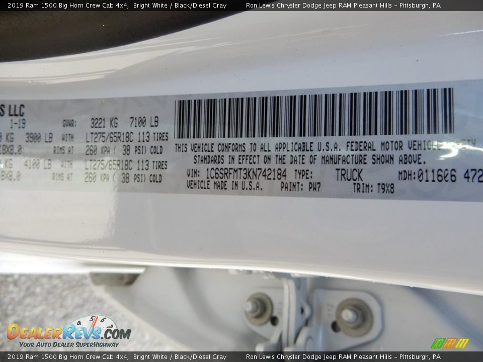 2019 Ram 1500 Big Horn Crew Cab 4x4 Bright White / Black/Diesel Gray Photo #15