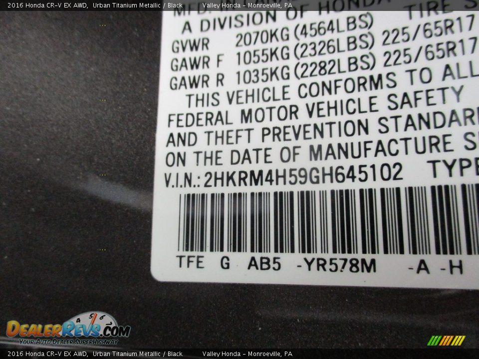 2016 Honda CR-V EX AWD Urban Titanium Metallic / Black Photo #19