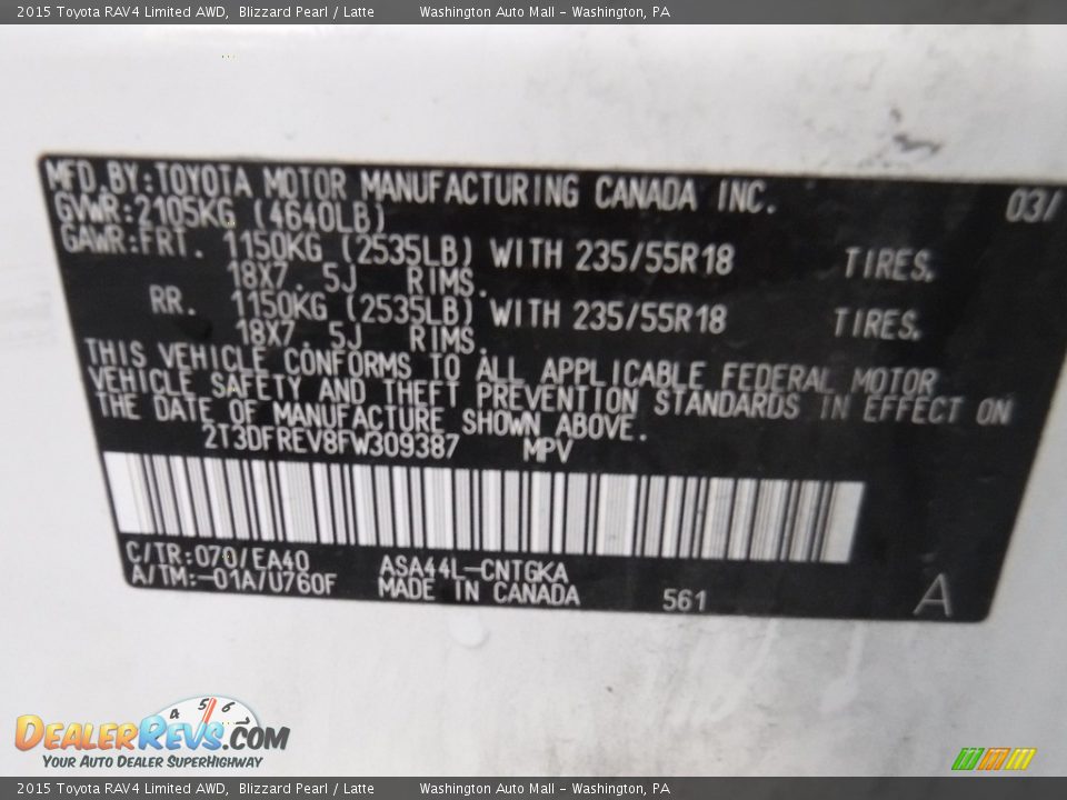 2015 Toyota RAV4 Limited AWD Blizzard Pearl / Latte Photo #29
