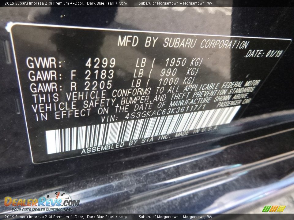 2019 Subaru Impreza 2.0i Premium 4-Door Dark Blue Pearl / Ivory Photo #15