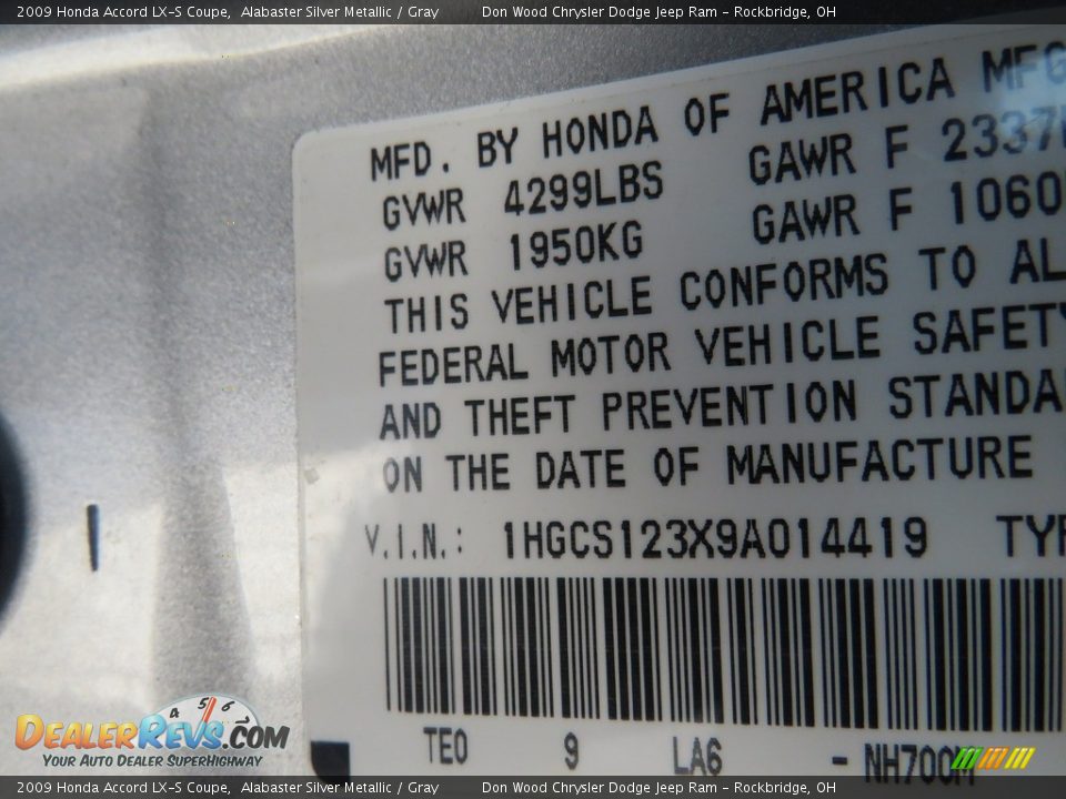 2009 Honda Accord LX-S Coupe Alabaster Silver Metallic / Gray Photo #34