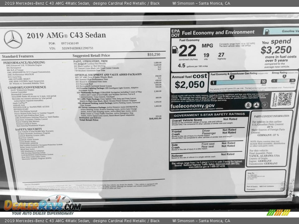 2019 Mercedes-Benz C 43 AMG 4Matic Sedan designo Cardinal Red Metallic / Black Photo #10