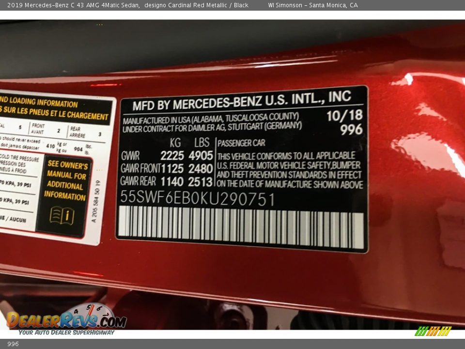 Mercedes-Benz Color Code 996 designo Cardinal Red Metallic