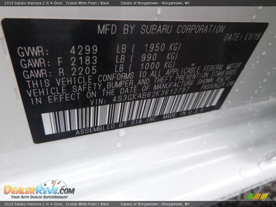 2019 Subaru Impreza 2.0i 4-Door Crystal White Pearl / Black Photo #13