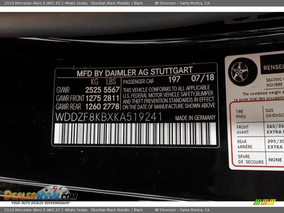 2019 Mercedes-Benz E AMG 63 S 4Matic Sedan Obsidian Black Metallic / Black Photo #11