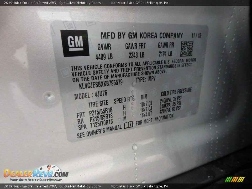2019 Buick Encore Preferred AWD Quicksilver Metallic / Ebony Photo #16
