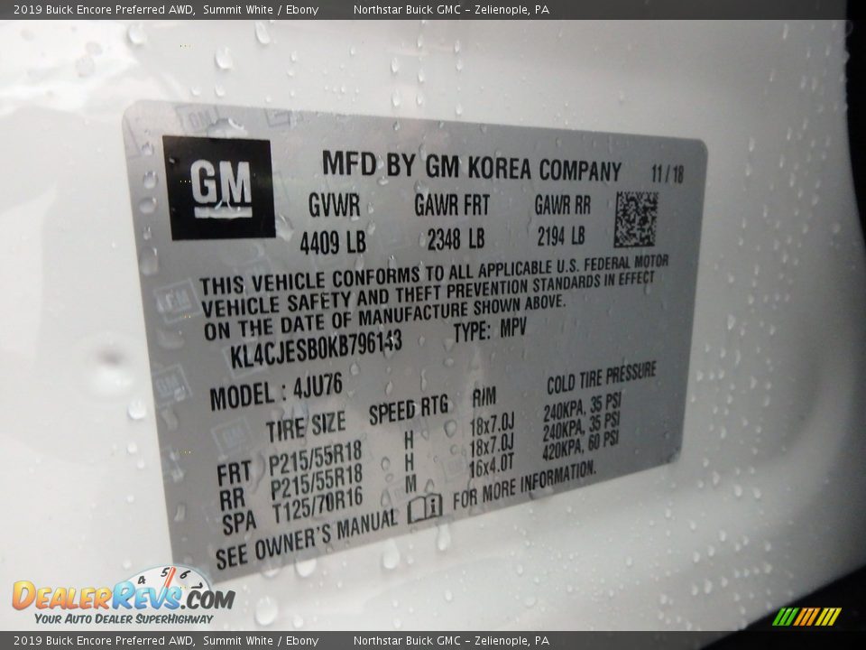 2019 Buick Encore Preferred AWD Summit White / Ebony Photo #16