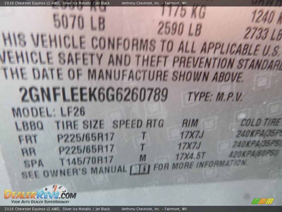 2016 Chevrolet Equinox LS AWD Silver Ice Metallic / Jet Black Photo #15