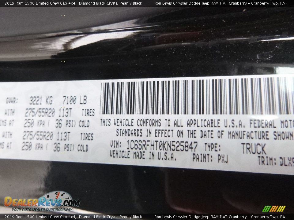 2019 Ram 1500 Limited Crew Cab 4x4 Diamond Black Crystal Pearl / Black Photo #15