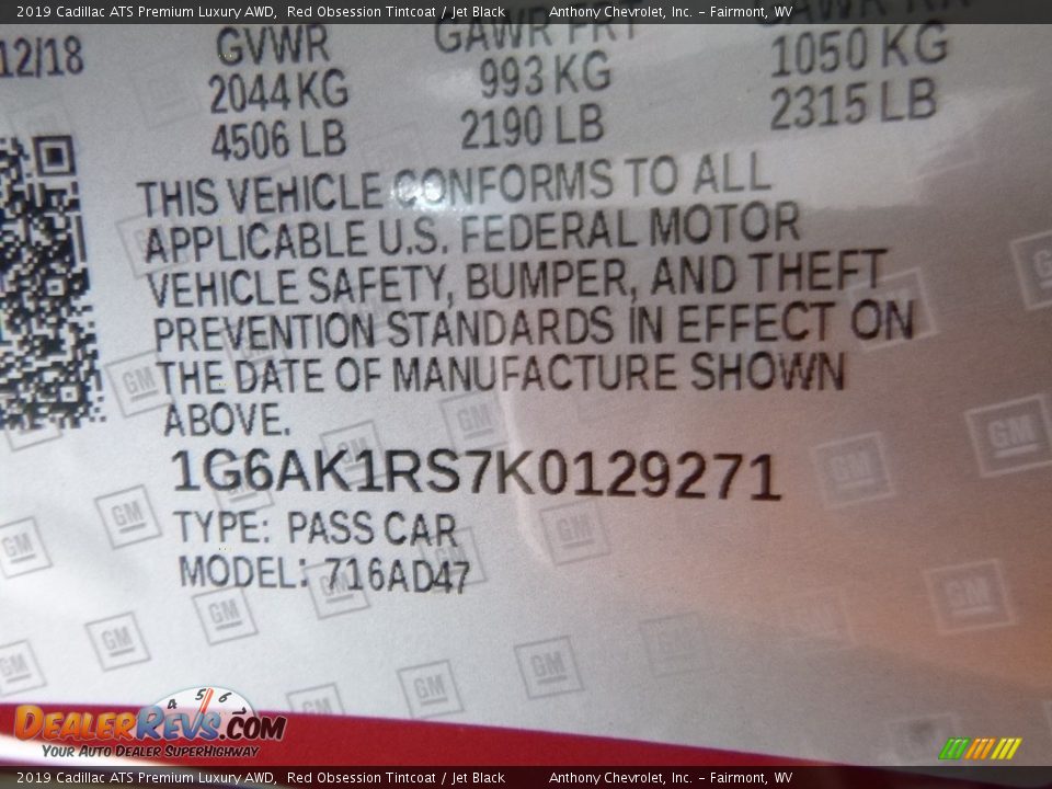 2019 Cadillac ATS Premium Luxury AWD Red Obsession Tintcoat / Jet Black Photo #14