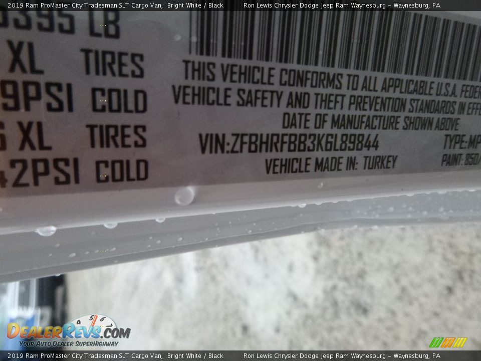 2019 Ram ProMaster City Tradesman SLT Cargo Van Bright White / Black Photo #15