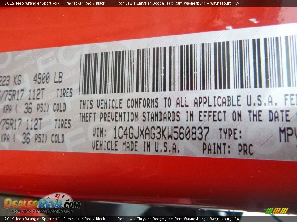 2019 Jeep Wrangler Sport 4x4 Firecracker Red / Black Photo #16
