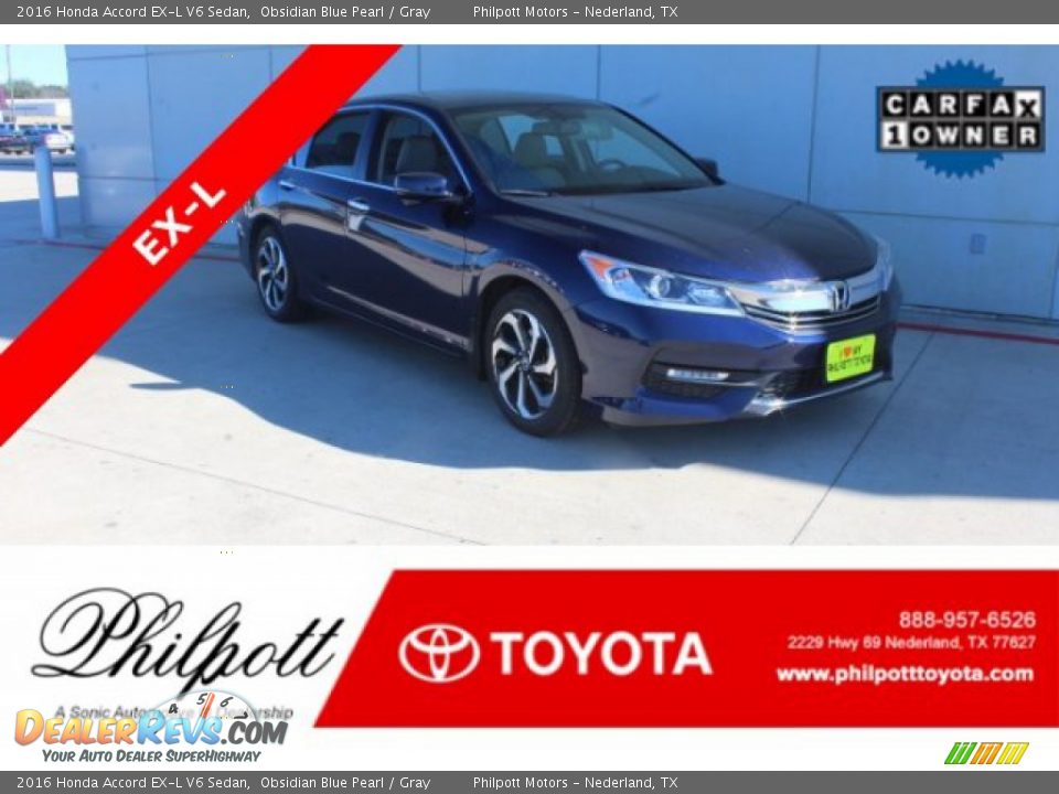 2016 Honda Accord EX-L V6 Sedan Obsidian Blue Pearl / Gray Photo #1