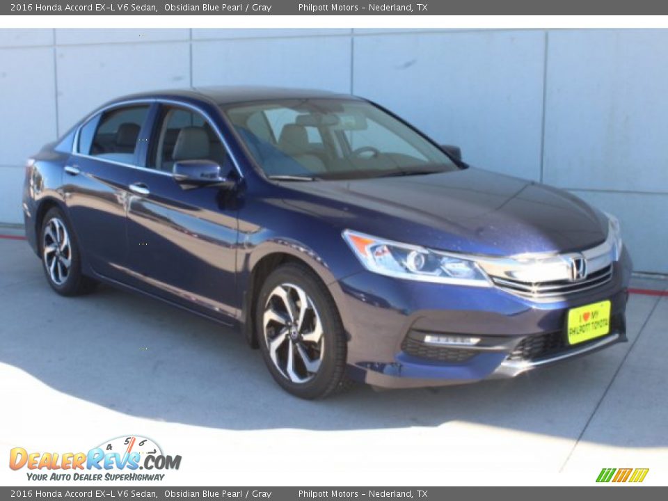 2016 Honda Accord EX-L V6 Sedan Obsidian Blue Pearl / Gray Photo #2