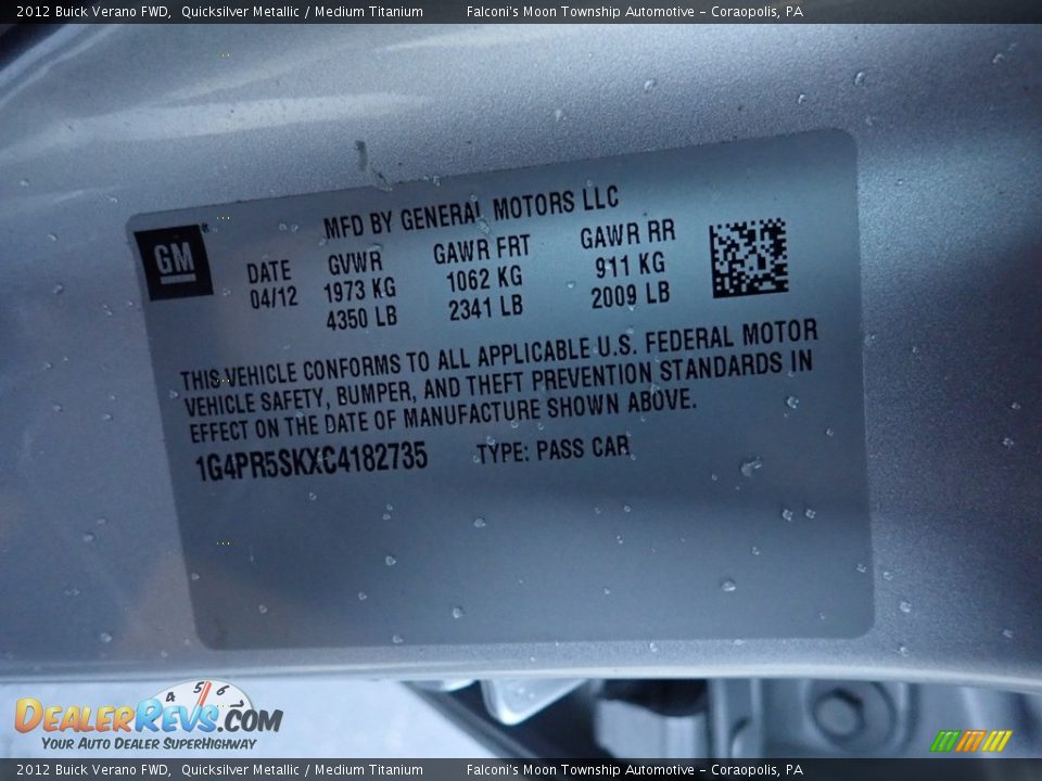 2012 Buick Verano FWD Quicksilver Metallic / Medium Titanium Photo #24