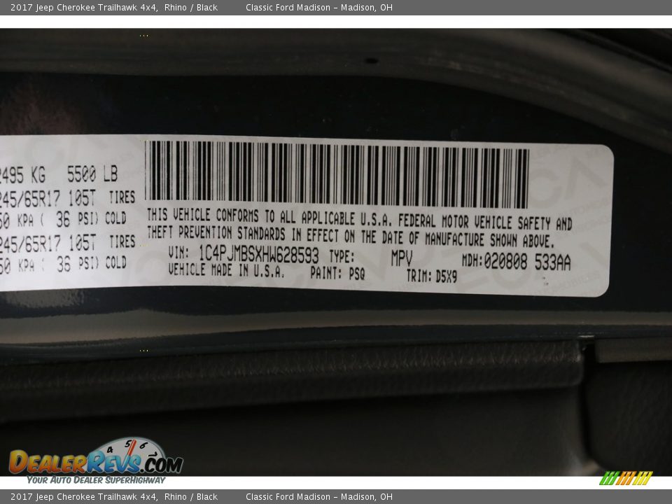 2017 Jeep Cherokee Trailhawk 4x4 Rhino / Black Photo #25