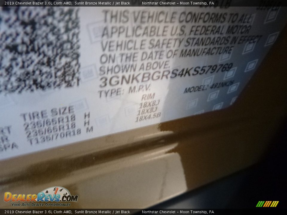 2019 Chevrolet Blazer 3.6L Cloth AWD Sunlit Bronze Metallic / Jet Black Photo #13