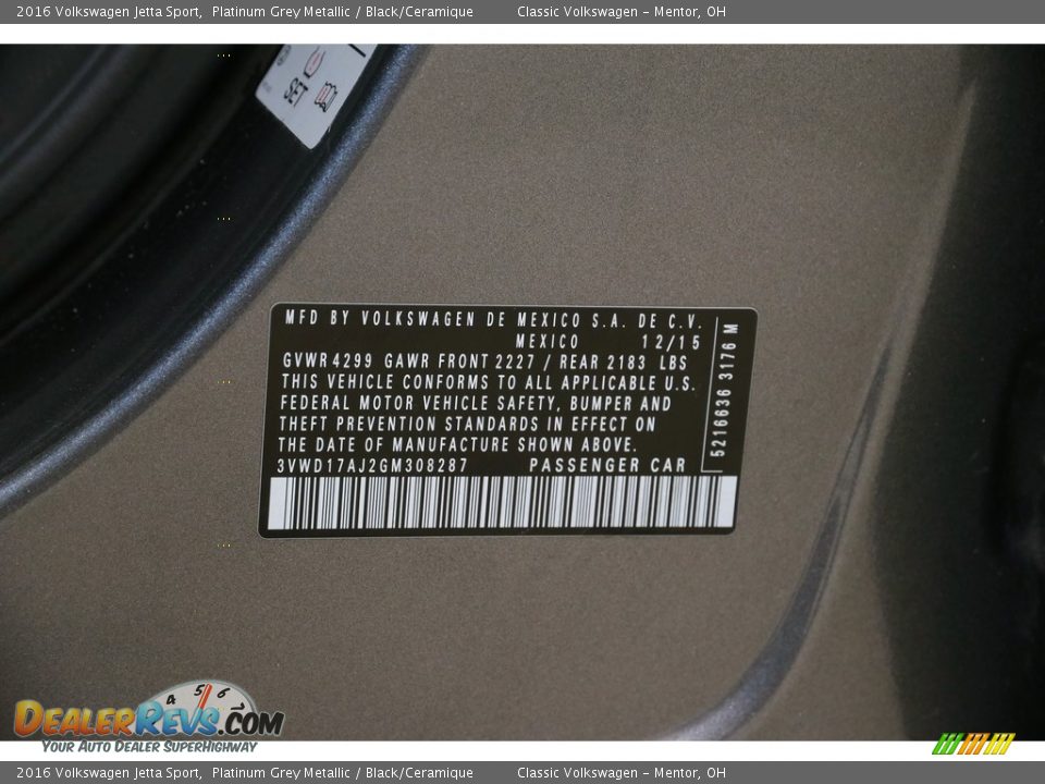 2016 Volkswagen Jetta Sport Platinum Grey Metallic / Black/Ceramique Photo #20