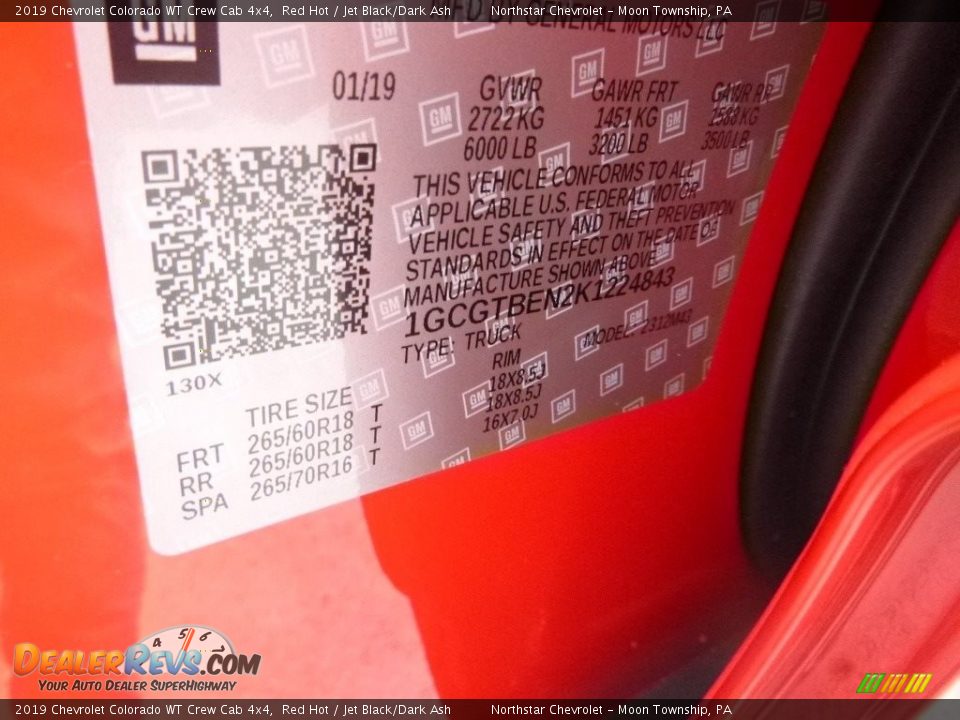 2019 Chevrolet Colorado WT Crew Cab 4x4 Red Hot / Jet Black/Dark Ash Photo #17