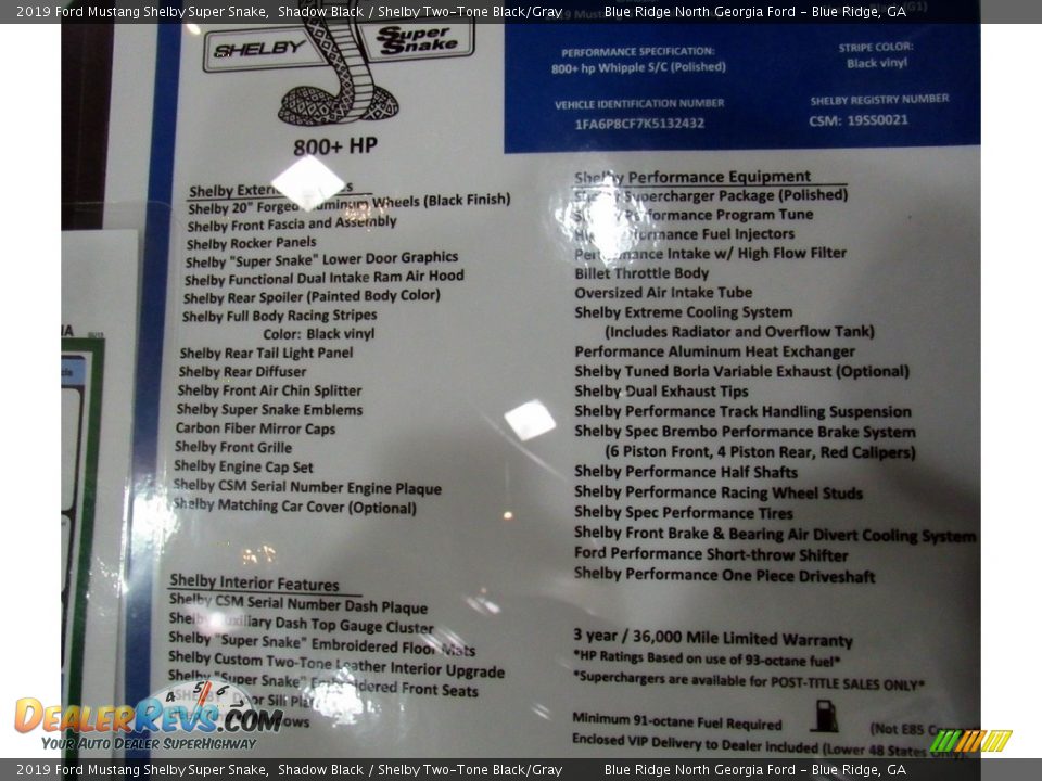 2019 Ford Mustang Shelby Super Snake Window Sticker Photo #28