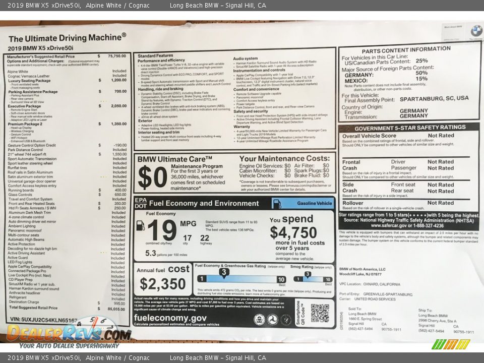 2019 BMW X5 xDrive50i Alpine White / Cognac Photo #10