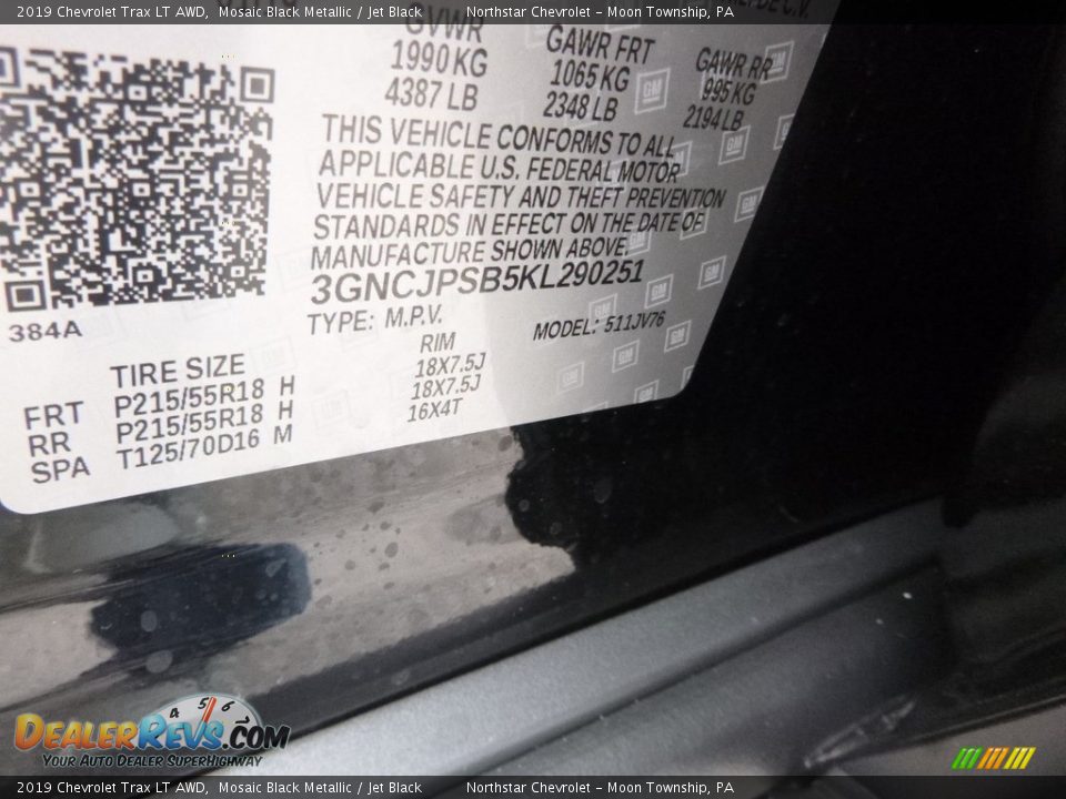 2019 Chevrolet Trax LT AWD Mosaic Black Metallic / Jet Black Photo #16