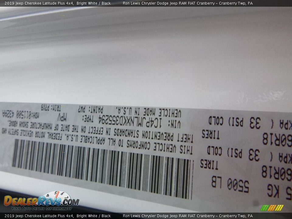 2019 Jeep Cherokee Latitude Plus 4x4 Bright White / Black Photo #14