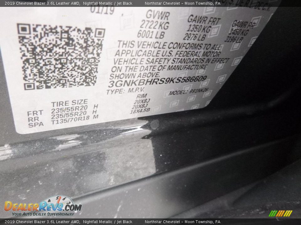 2019 Chevrolet Blazer 3.6L Leather AWD Nightfall Metallic / Jet Black Photo #17