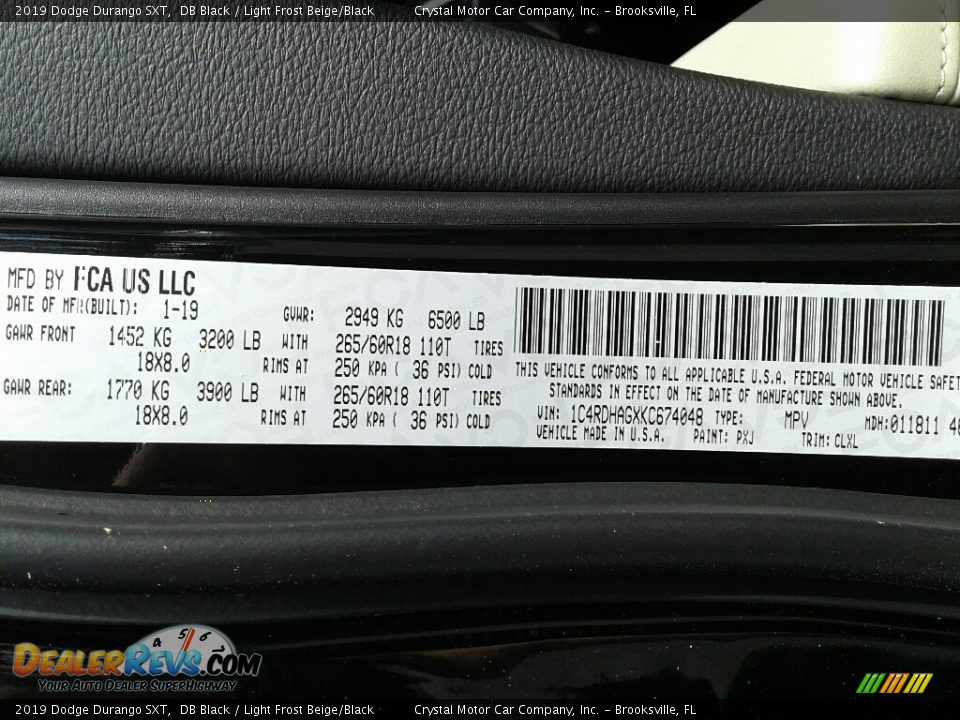 2019 Dodge Durango SXT DB Black / Light Frost Beige/Black Photo #21