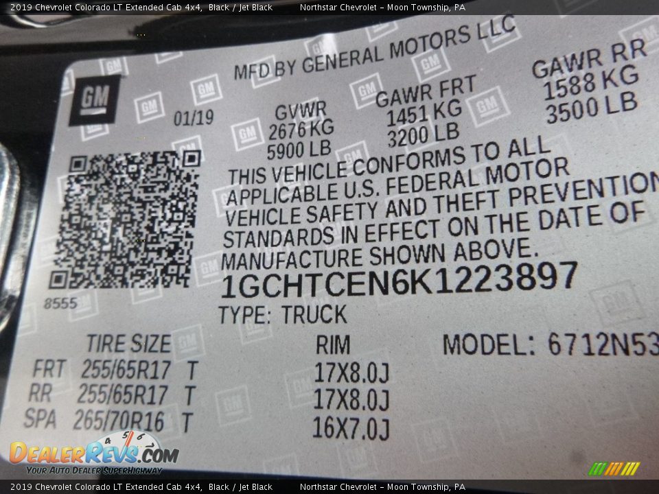 2019 Chevrolet Colorado LT Extended Cab 4x4 Black / Jet Black Photo #15