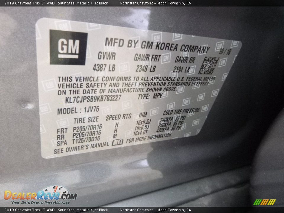 2019 Chevrolet Trax LT AWD Satin Steel Metallic / Jet Black Photo #16