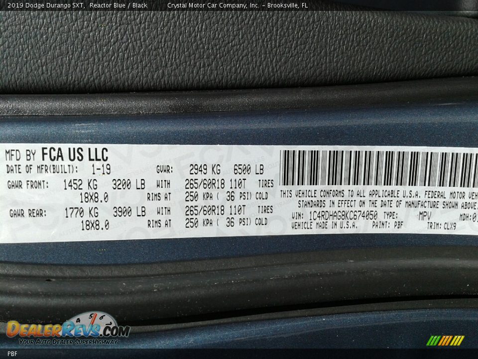 Dodge Color Code PBF Reactor Blue